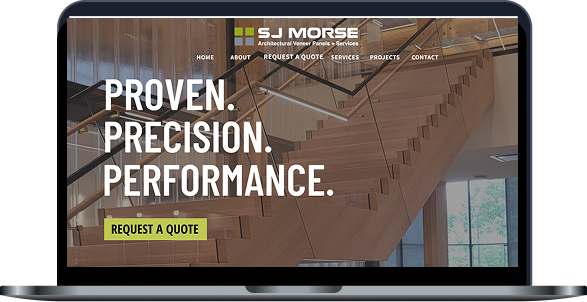 SJ Morse homepage on laptop